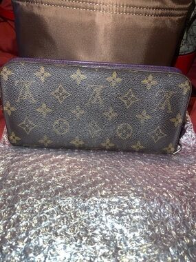 Louis Vuitton Monogram Zip Wallet with Purple Trim
